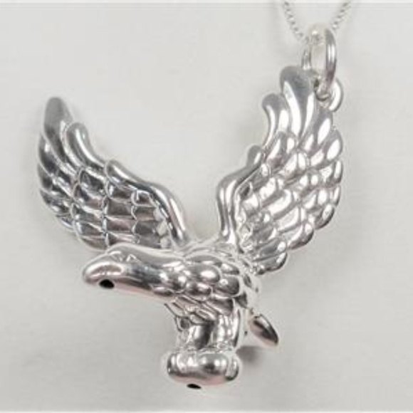 STERLING SILVER LARGE FLYING EAGLE BIRD NECKALCE